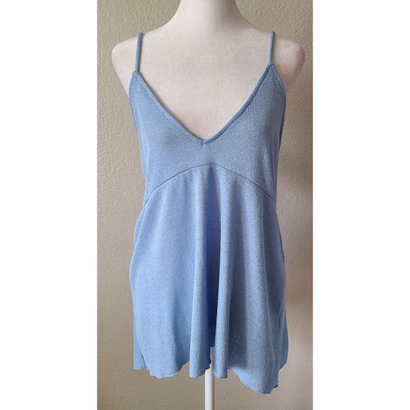 Zara Babydoll Ribbed Knit Women SZ Small Y2K Cami Soft Girl Plunge Retro Beach - Picture 1 of 9